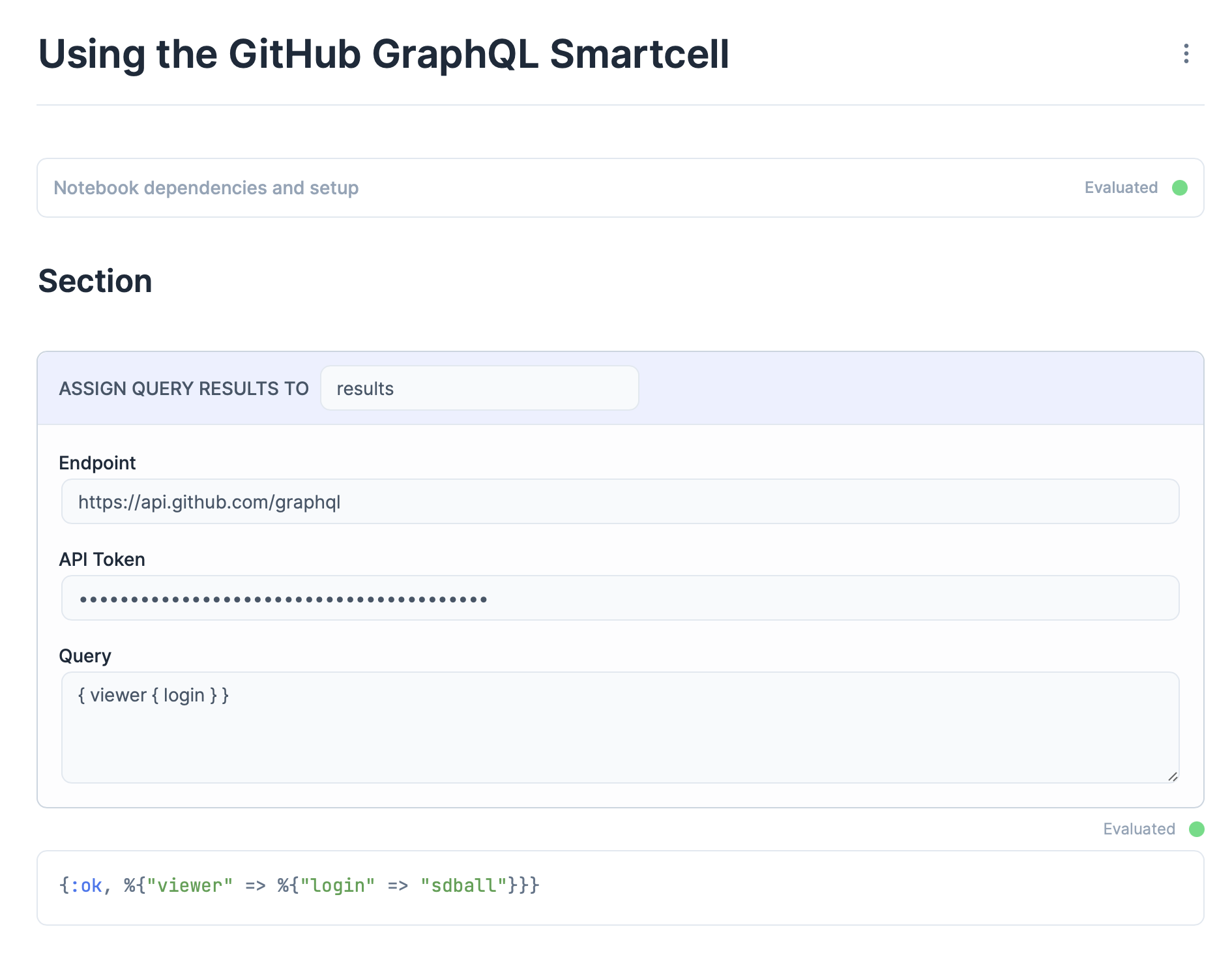 Working query results from the GitHub GraphQL Query smartcell